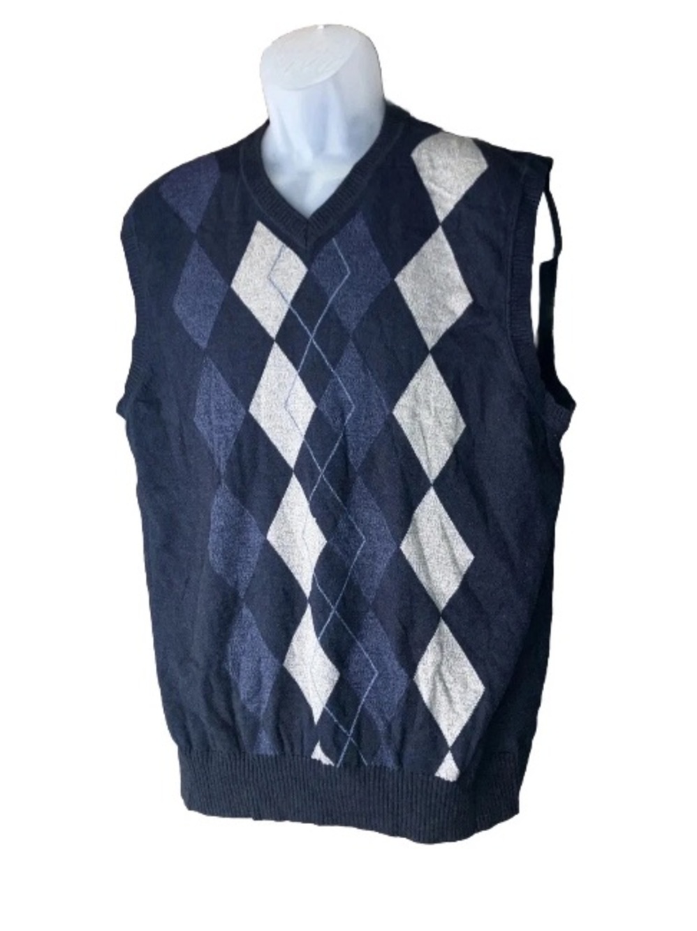 Joseph Abboud Men's Cotton XL Pullover VNeck Sleeveless Sweater Vest Blue Argyle